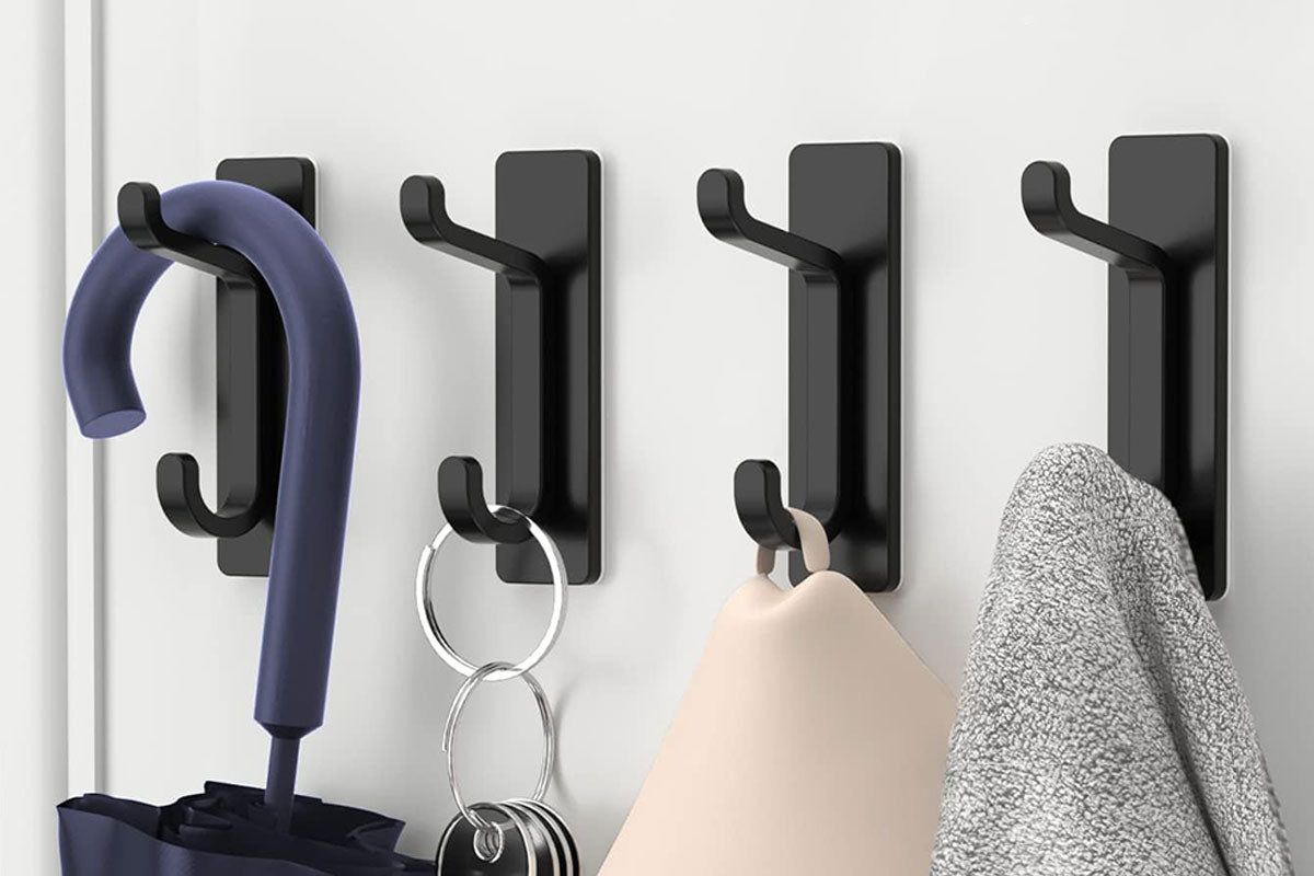 4Pcs Self Adhesive Wall Hook Double Hook Hanger Home Kitchen Bathroom Hanger Cabinet Tool