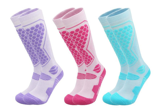 Ski Thermal Socks Thermal Knee High Socks for Snowboarding Winter Warmth Socks -Purple and Blue and Pink