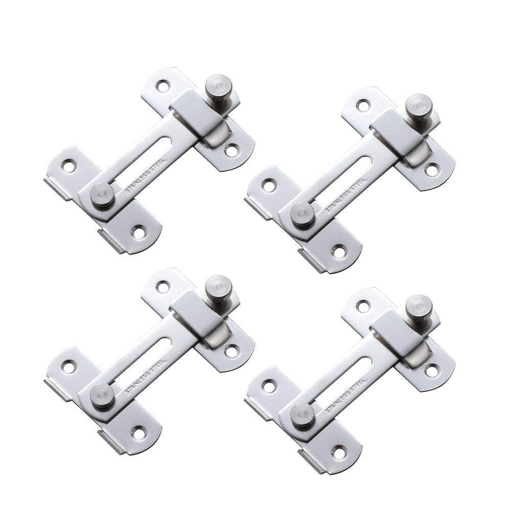 Set of 4Pcs 90-Degree Rotating Barn Door Lock Chirldproof Flip Sliding Latches for Window Door Silver