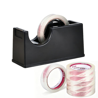 Heavy Duty Cello Tape Dispenser with 6 Roll Clear Tape-Black