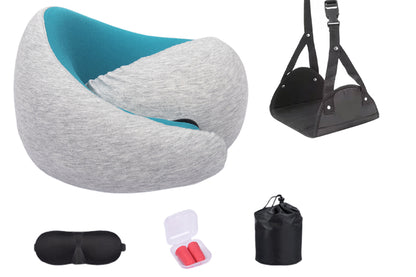 Memory Foam Neck Pillow with Eye Mask and Earplugs Airplane Travel Essentials
