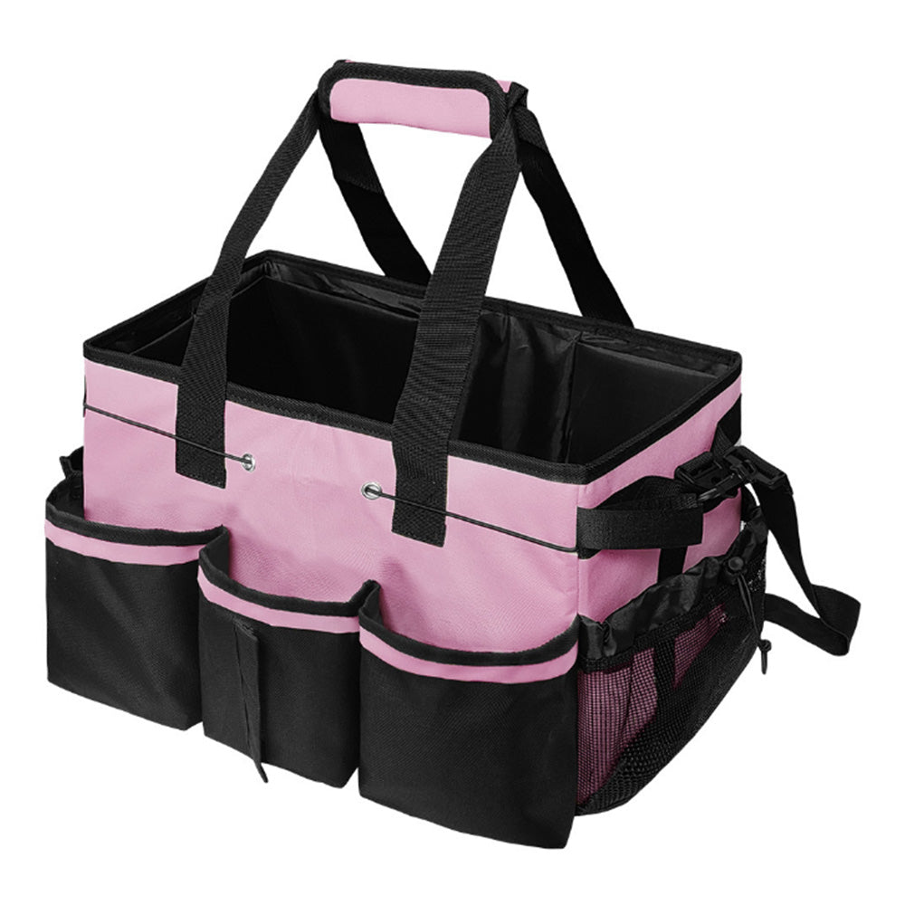 Multiuse Cleaning Caddy Wearable 9-Pocket Housekeeping Tote Bag with Adjustable Shoulder Strap Pink