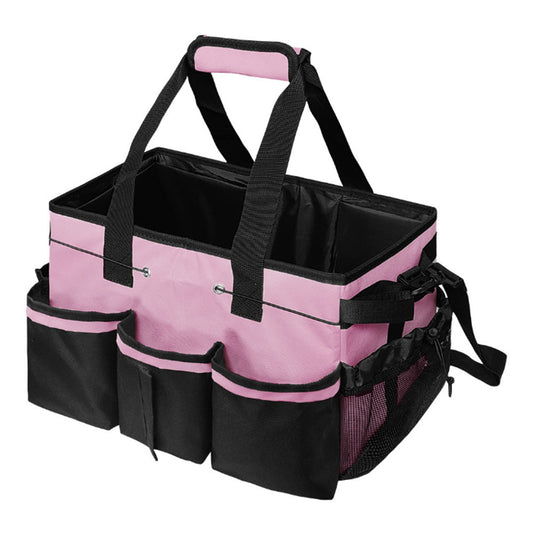 Multiuse Cleaning Caddy Wearable 9-Pocket Housekeeping Tote Bag with Adjustable Shoulder Strap Pink