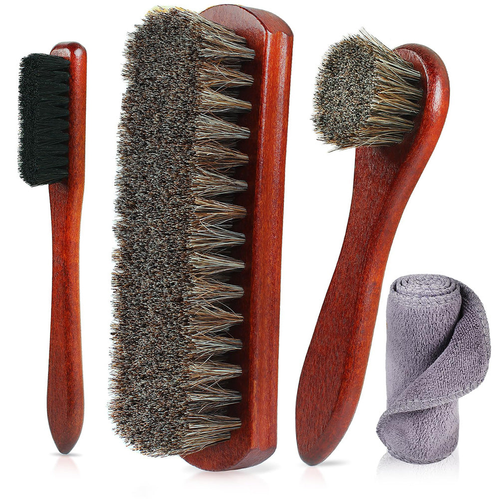 4PCS Horsehair Shoe Brush Set for Leather Cleaning and Polishing