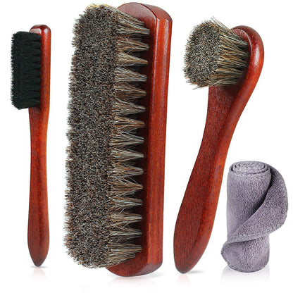 4PCS Horsehair Shoe Brush Set for Leather Cleaning and Polishing