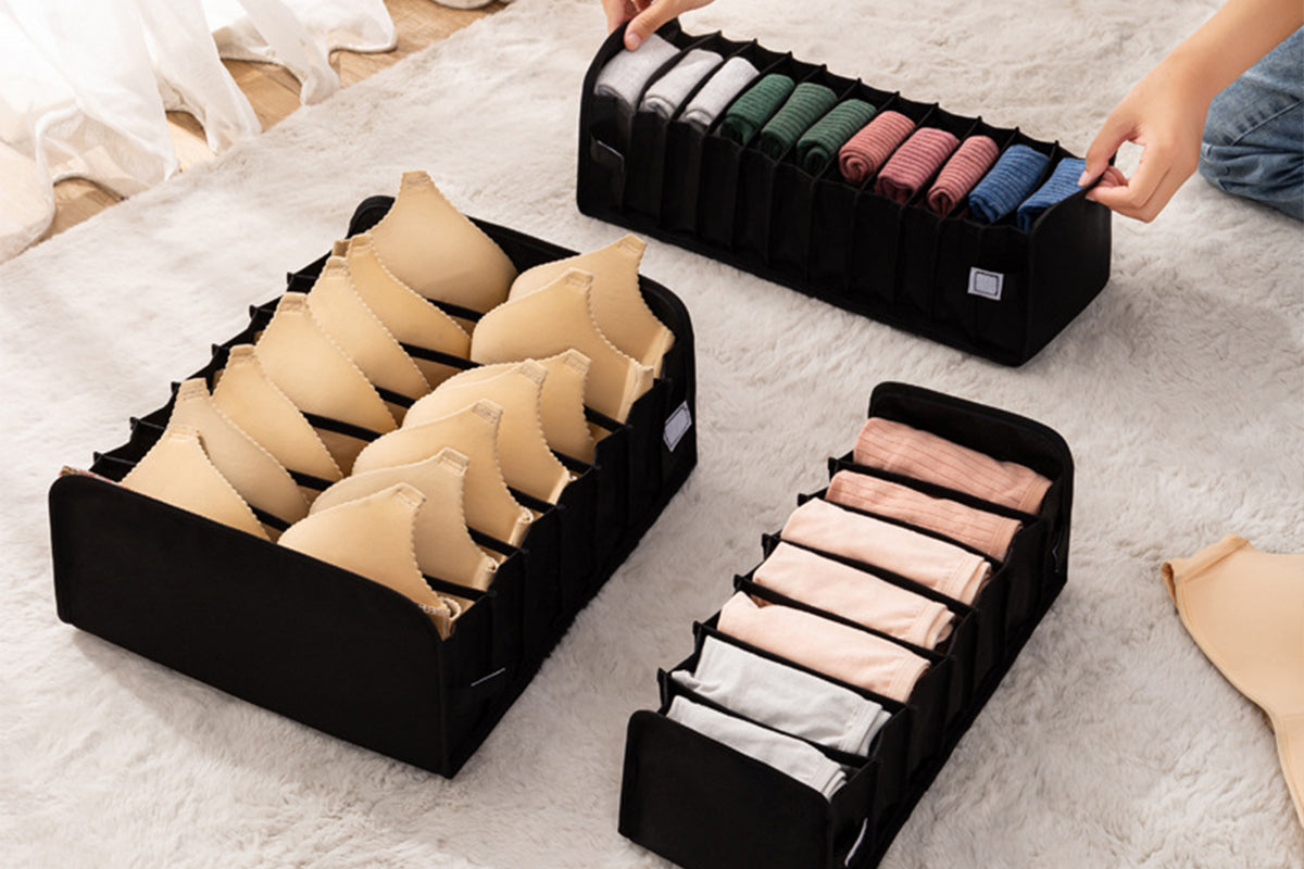 Set of 3 Foldable Drawer Organizer Dividers Cloth Storage Box-Black