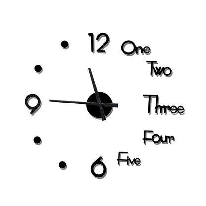 3D Wall Clock Acrylic Modern Mirror Surface DIY Clock Home Office Decor Black