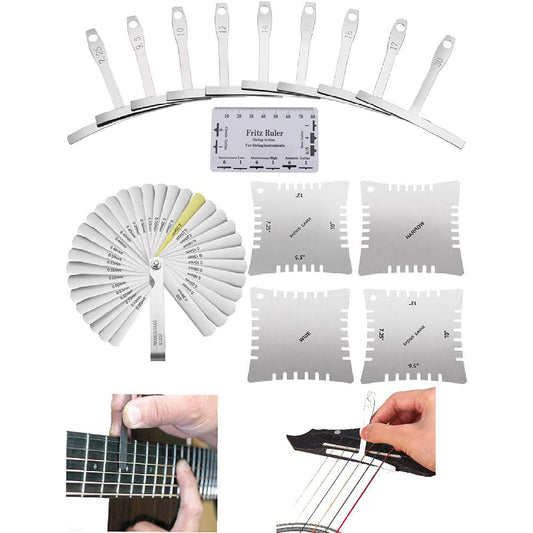 15Pcs Guitar Luthier Measuring Tool Set String Action Ruler Understring Radius Gauge Guitar Radian Ruler Kit