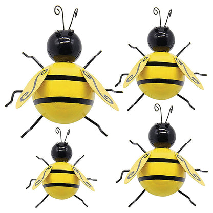4 Pcs 3D Iron Bee Art Sculpture Hanging Wall Garden Decorations
