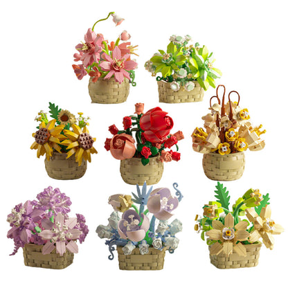 8PCS Flower Building Block Set Mini Potted Plants & Succulent Toys for Kids