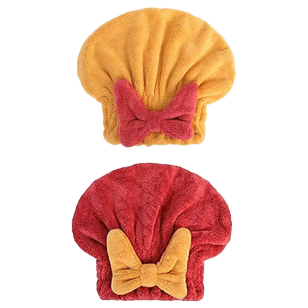 2Pcs Set Quick Absorbent Drying Hair Caps with Bow-Knot Hair Turban Wrap for Women Style 1