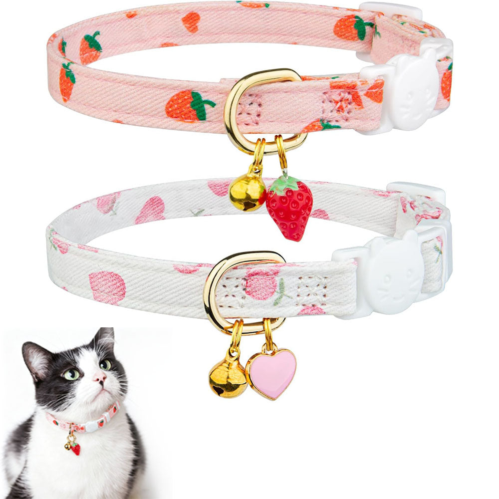 2 Piece Soft Cotton Adjustable Breakaway Cat Collars - Pink and White