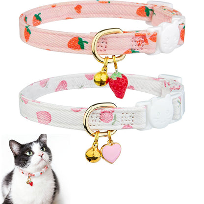 2 Piece Soft Cotton Adjustable Breakaway Cat Collars - Pink and White