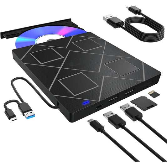 5-in-1 External CD/DVD Drive for Laptop CD/DvD Rw Burner with SD/TF Card Reader