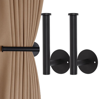 2 Piece Curtain Holdback Hooks and Tissue Roll Holders-Black