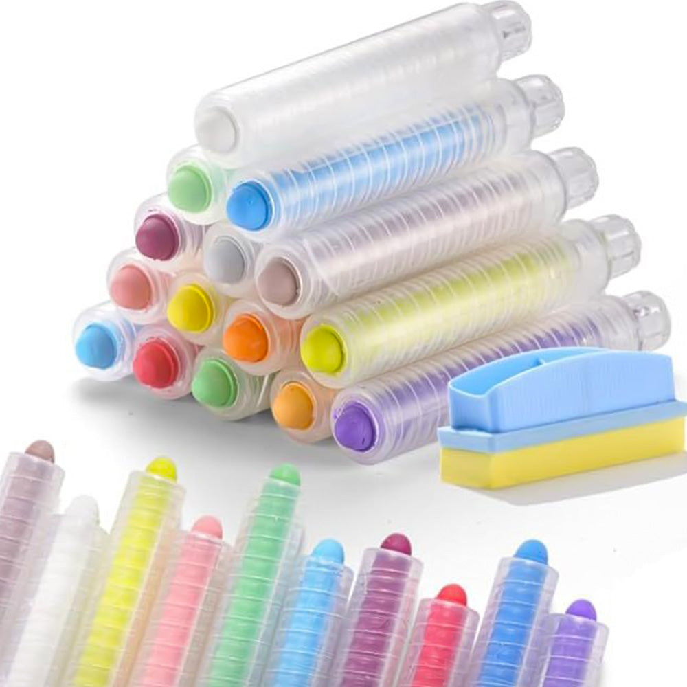 16PCS Dustless Washable Chalk Set with Eraser Non-Toxic for Drawing & Doodling
