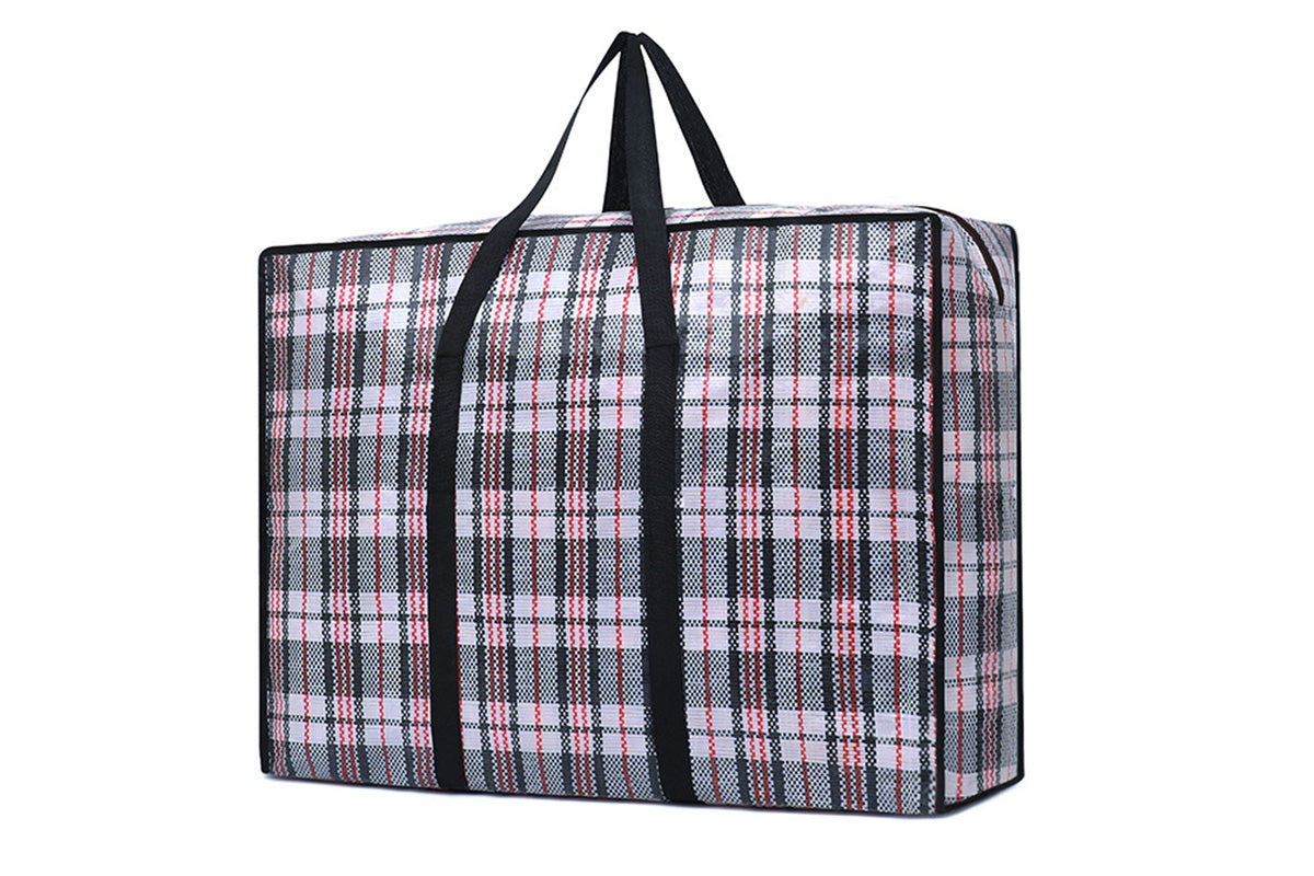 Stripe Bag Packing Storage Strip Zip Shopping Travel Check House Moving Bag-Black