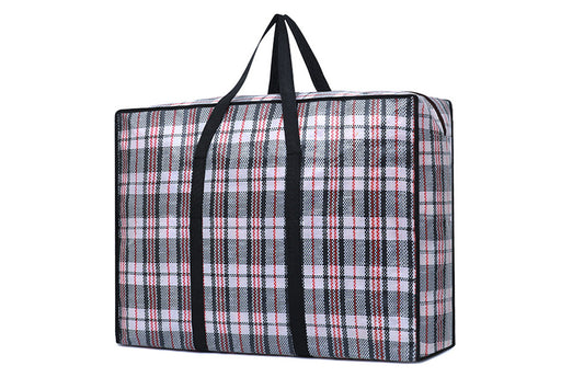 Stripe Bag Packing Storage Strip Zip Shopping Travel Check House Moving Bag-Black