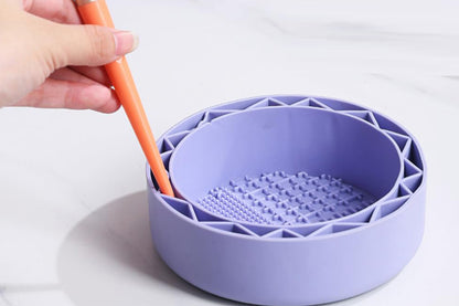 Makeup Brush Cleaning Mat With Brush Makeup Brush Cleaning Holder Bowl-Purple