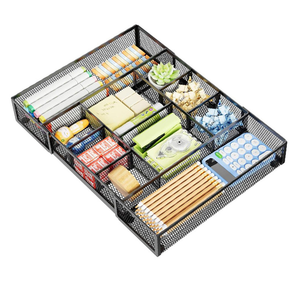 Expandable Desktop Drawer Organizer with Adjustable Dividers - Black