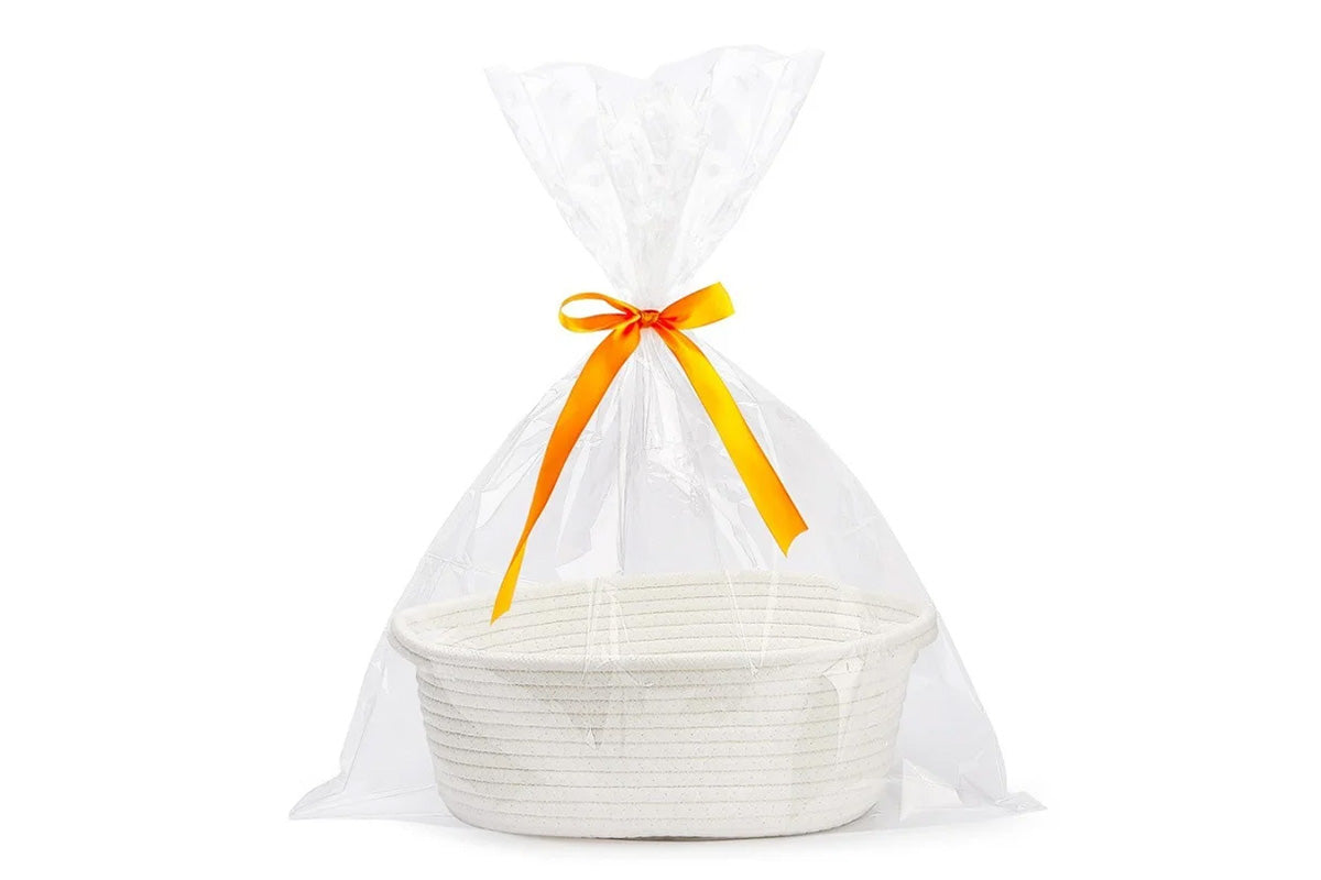 Gift Basket With Gift Bag And Ribbons Woven Storage Basket With Handle-White
