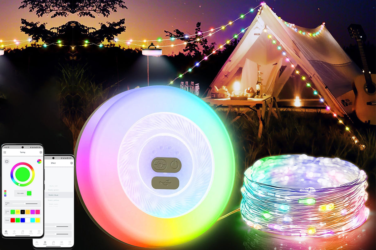 Rechargeable Camping String Light 7M 58LED APP Control RGB Tent Fairy Lights for Outdoor Garden Party Yard Hiking