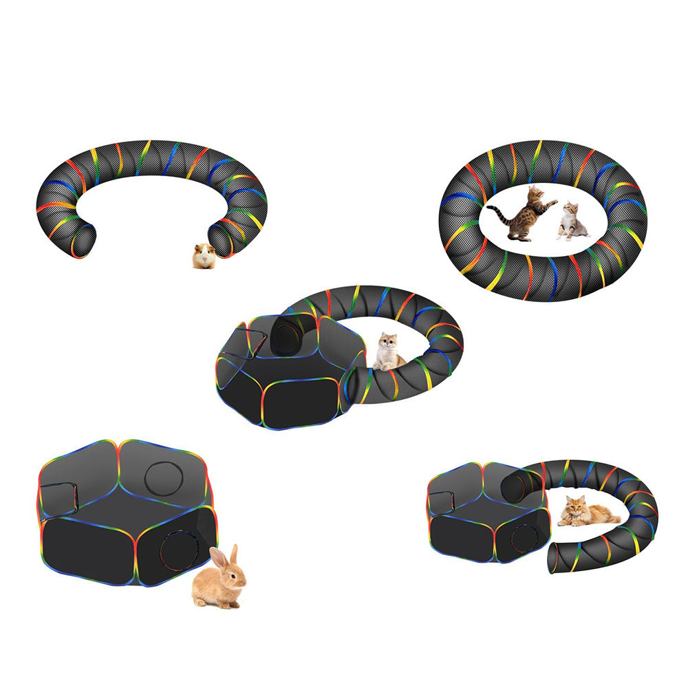Outdoor Rainbow Cat Playpen ââ‚?Circular Enclosure with Tunnel & Catio