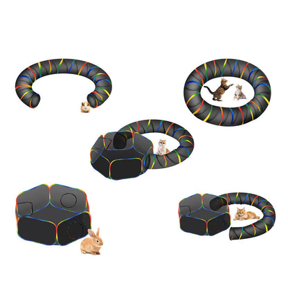 Outdoor Rainbow Cat Playpen ââ‚?Circular Enclosure with Tunnel & Catio