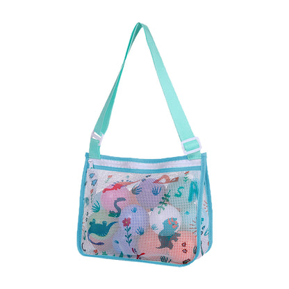 Children Beach Mesh Storage Bag Shell Collection Bag Beach Sand Toy Seashell Bag Green Dinosaur