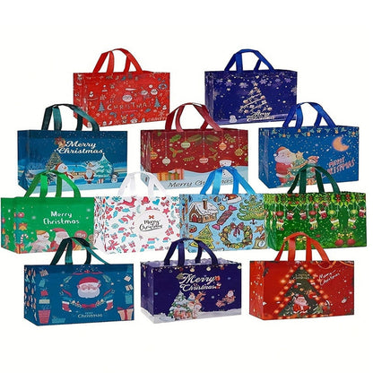 12PCS Large Reusable Christmas Gift Bags Holiday Tote Bags for New Year Party Supplies
