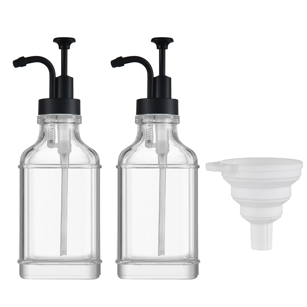 2 Pack 500ml Square Glass Syrup Soap Dispenser Bottles with Funnel - Black