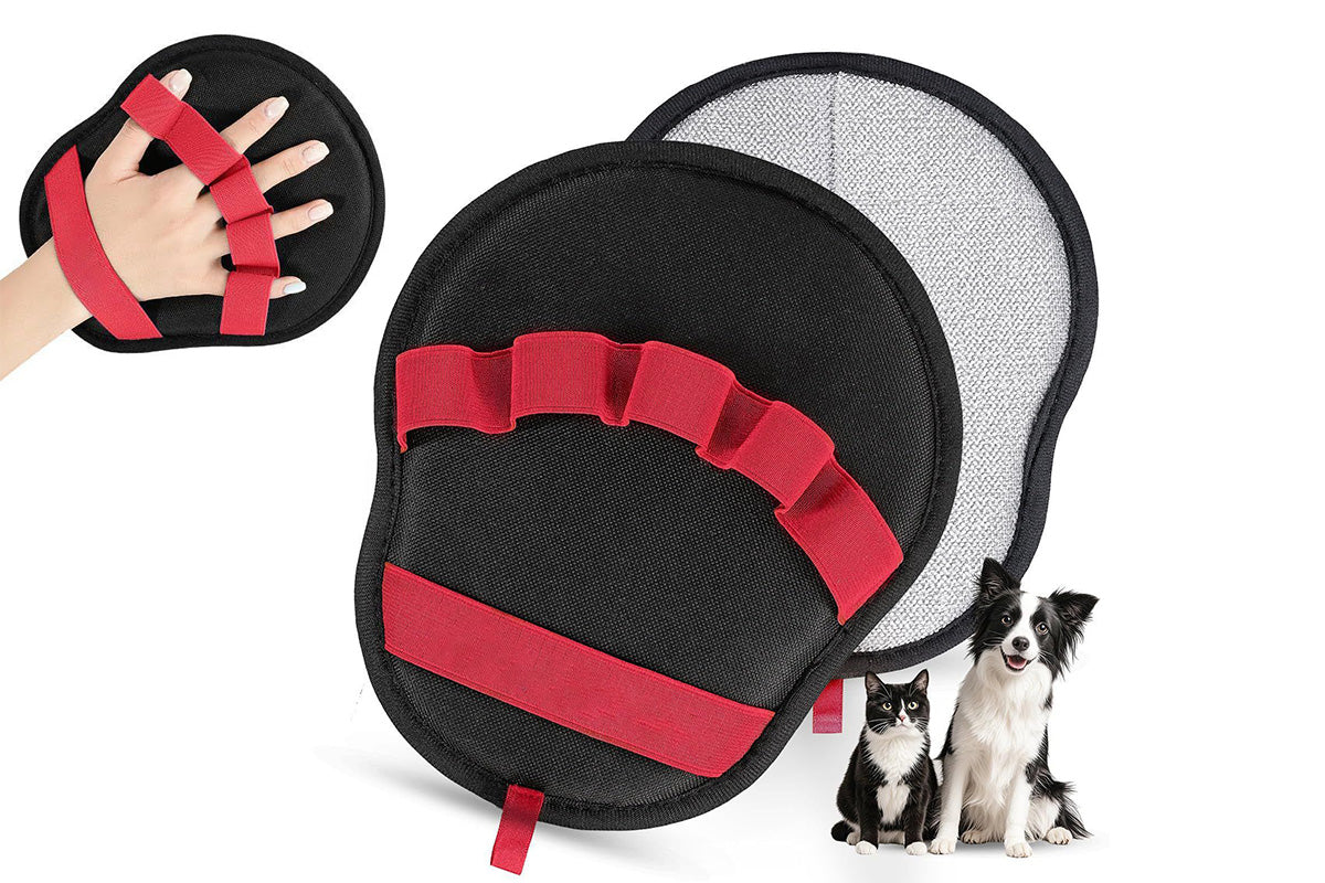 Pet Hair Removal Glove Reusable Electrostatic Grooming Mitt for Cats Dogs-Red
