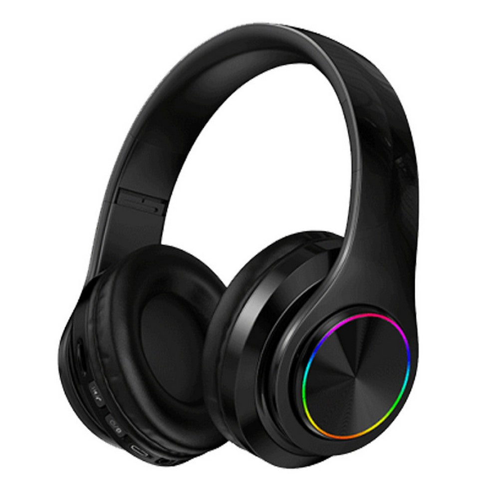 Wireless Headphones Wireless Earbuds B39 LED Light Up Foldable Headset Bluetooth 5.0 Stereo Headphones Built in Microphone -Black