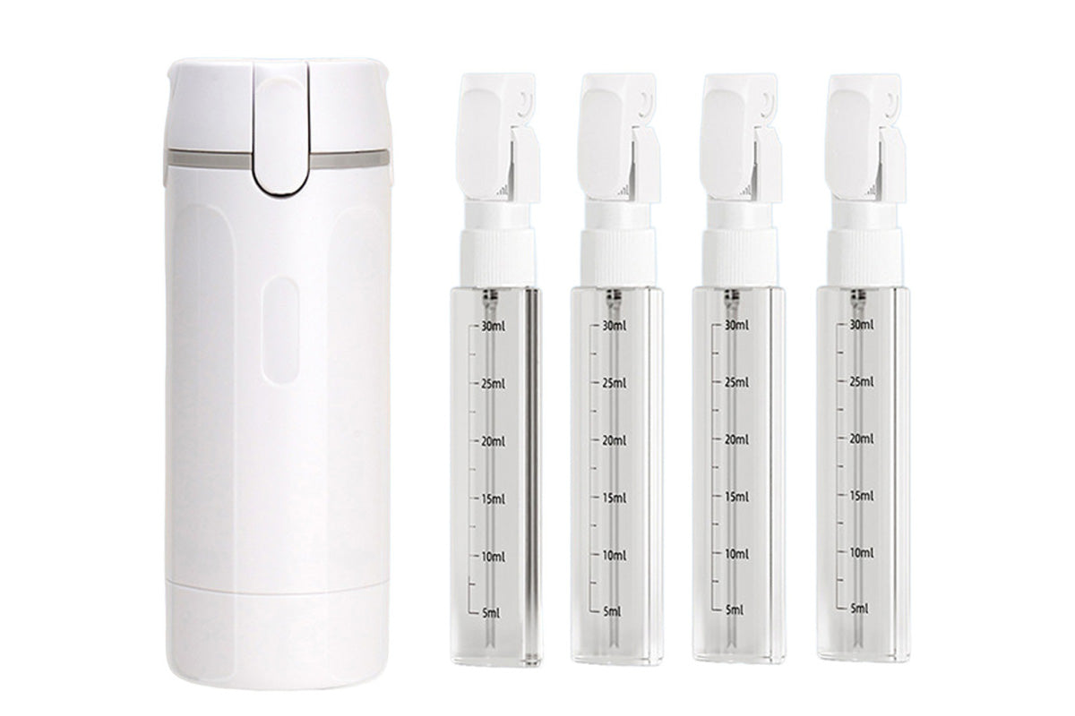 4 in 1 Travel Dispenser with 30ml Travel Bottles - White