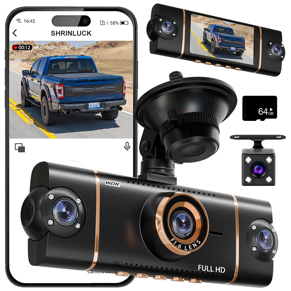 4 Channel Dash Cam Built in WIFI And App Control Car Camera With 64G Card