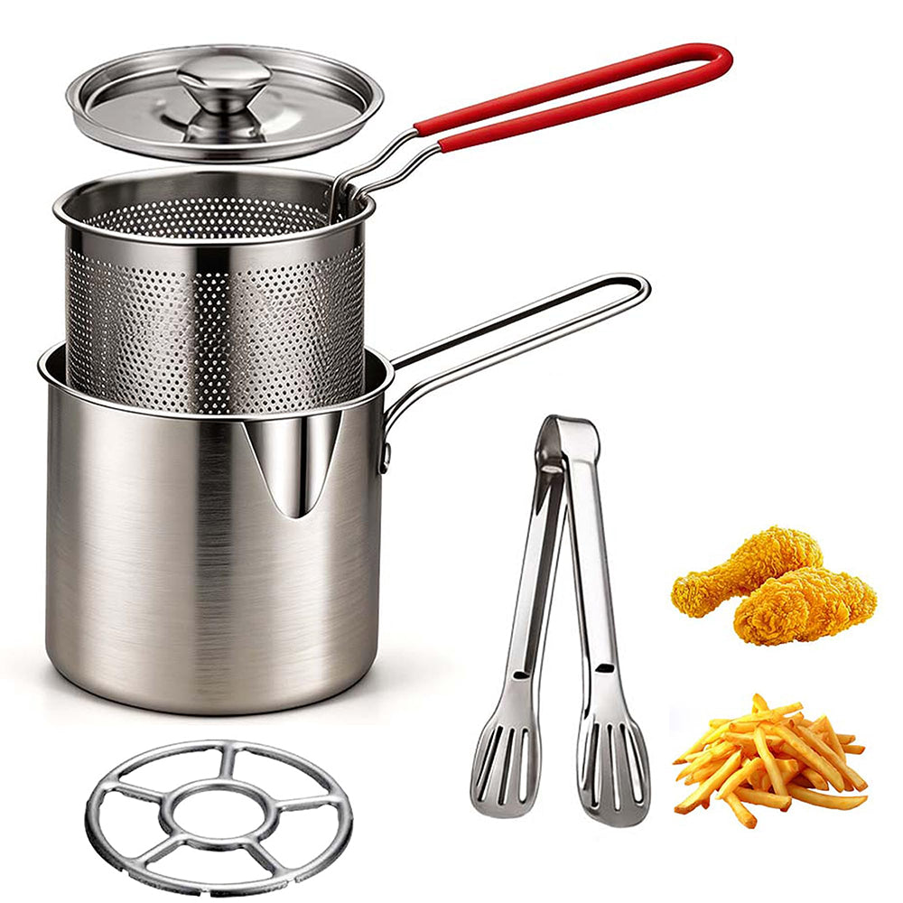 5-Piece Stainless Steel Deep Fryer Pot Set with Basket and Lid