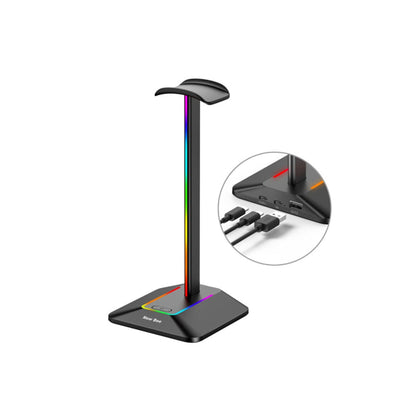 RGB Headphone Stand with Charging Port Desk Gaming Headset Stand with 7 Light Modes for All Earphone Accessories-Black