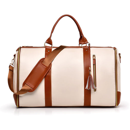 Foldable Duffel Bag Travel Garment Bag with Mini Pocket White
