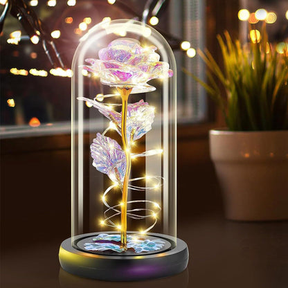 Eternal Rose Night Light in Glass Dome with LED for Bedroom Home Decor Gold