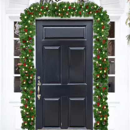 270cm Christmas Garland with Warm White LED Lights for Fireplace Porch & Outdoor Home Decor