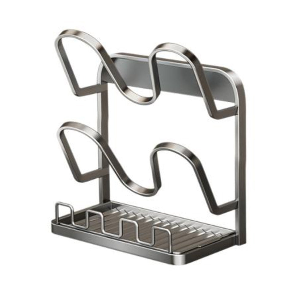 Pot Lid Storage Rack Carbon Steel Holder with Drip Tray Organizer-Grey
