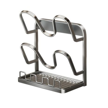 Pot Lid Storage Rack Carbon Steel Holder with Drip Tray Organizer-Grey