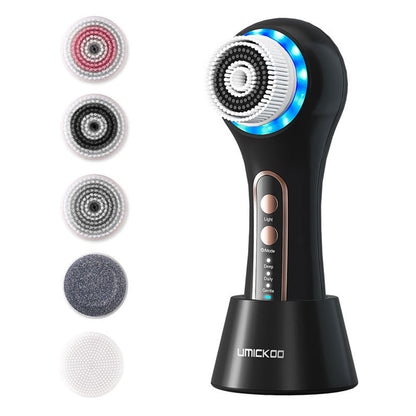 Electric Face Scrubber Exfoliator Rechargeable Facial Cleansing Brush with 5 Brush Heads for Skin Care