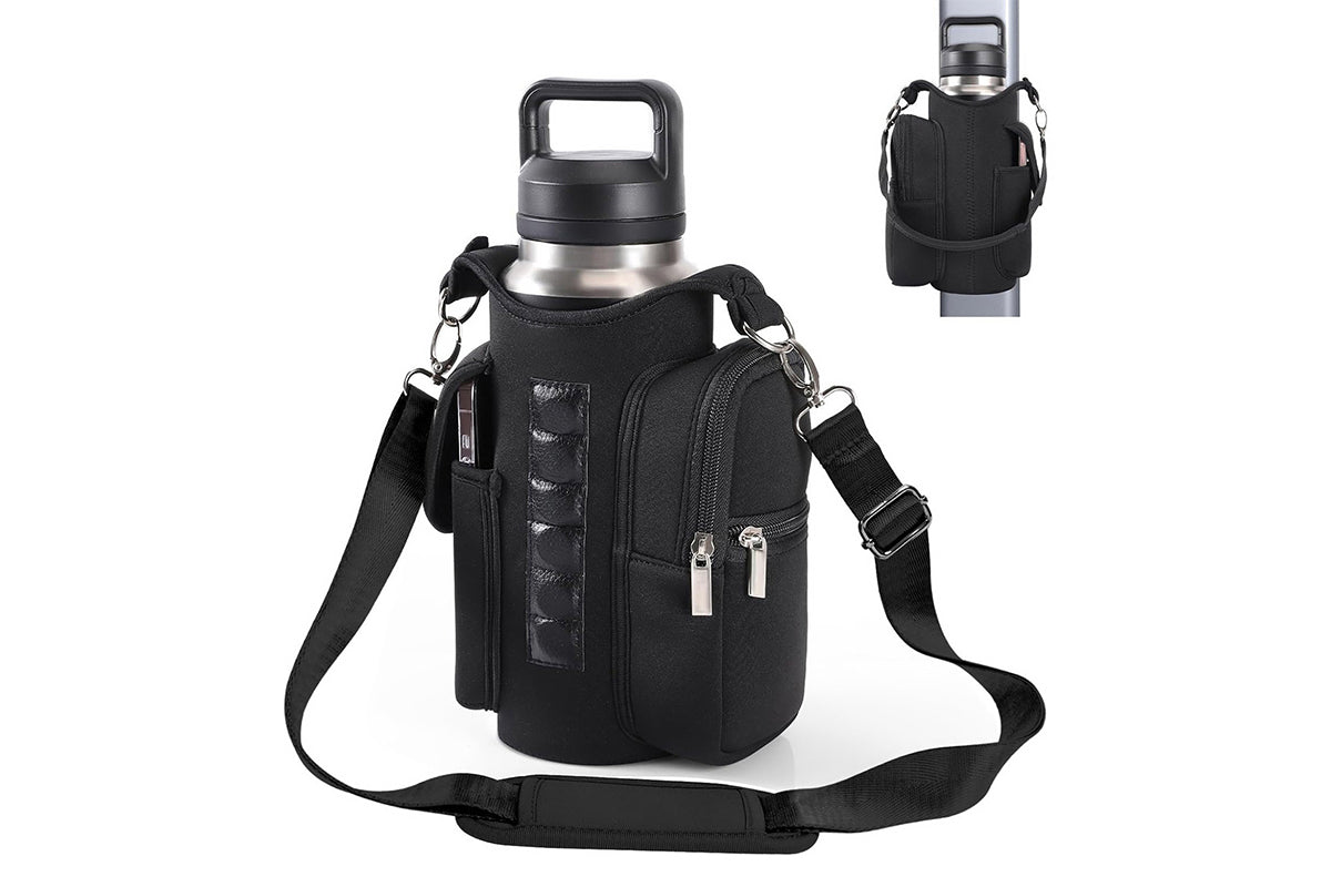 Magnetic Gym Bag Water Bottle Carrier Holder with Phone Pockets Shoulder Strap -Black