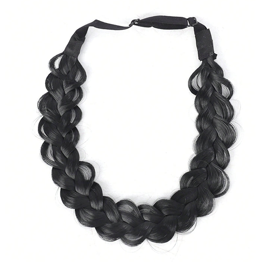 Plaited Headband Adjustable Stretch Hairpiece Hair Extension Headband For Women-Black