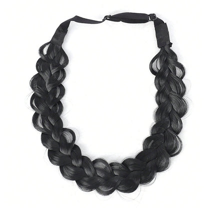 Plaited Headband Adjustable Stretch Hairpiece Hair Extension Headband For Women-Black