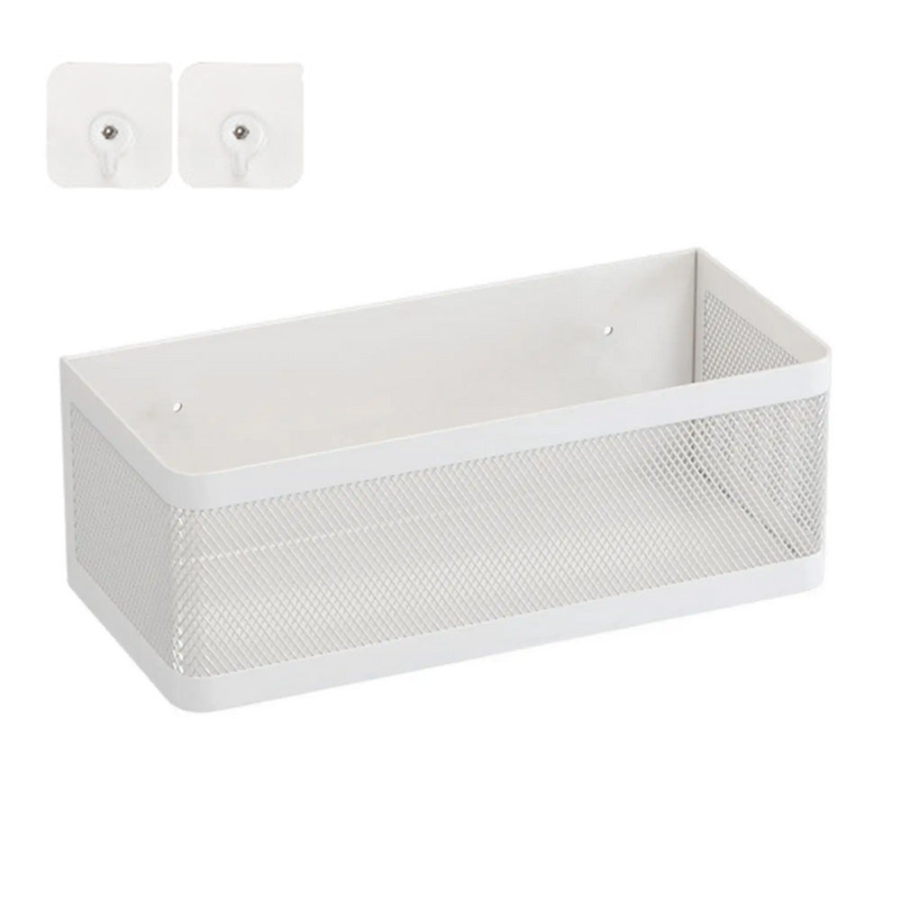 Punching-Free Hanging Storage Baskets Organizer Wall Mount Storage Bin Rack for Kitchen Bathroom White