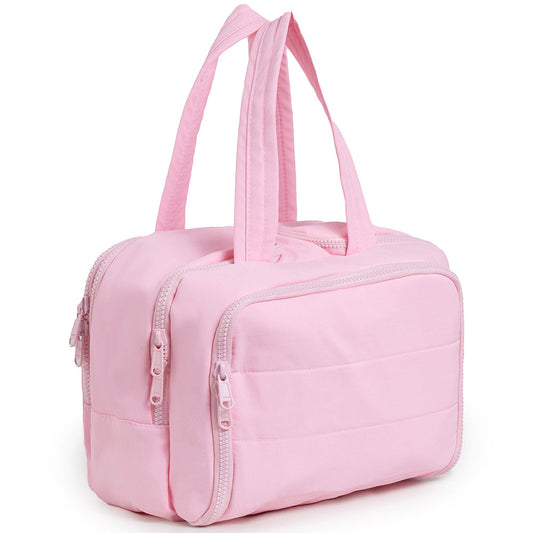 Travel Toiletry Bag Wide-open Makeup Bag Organizer with Handle Pink