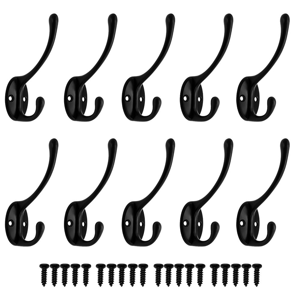 10Pcs Coat Hooks Wall Hooks Mounted Farmhouse Coat Hangers for Bags Caps Keys-Black