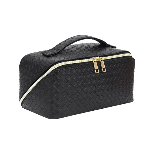 Makeup Bag Large Capacity Travel Cosmetic Bag Portable PU Leather Makeup Bag Organizer Black